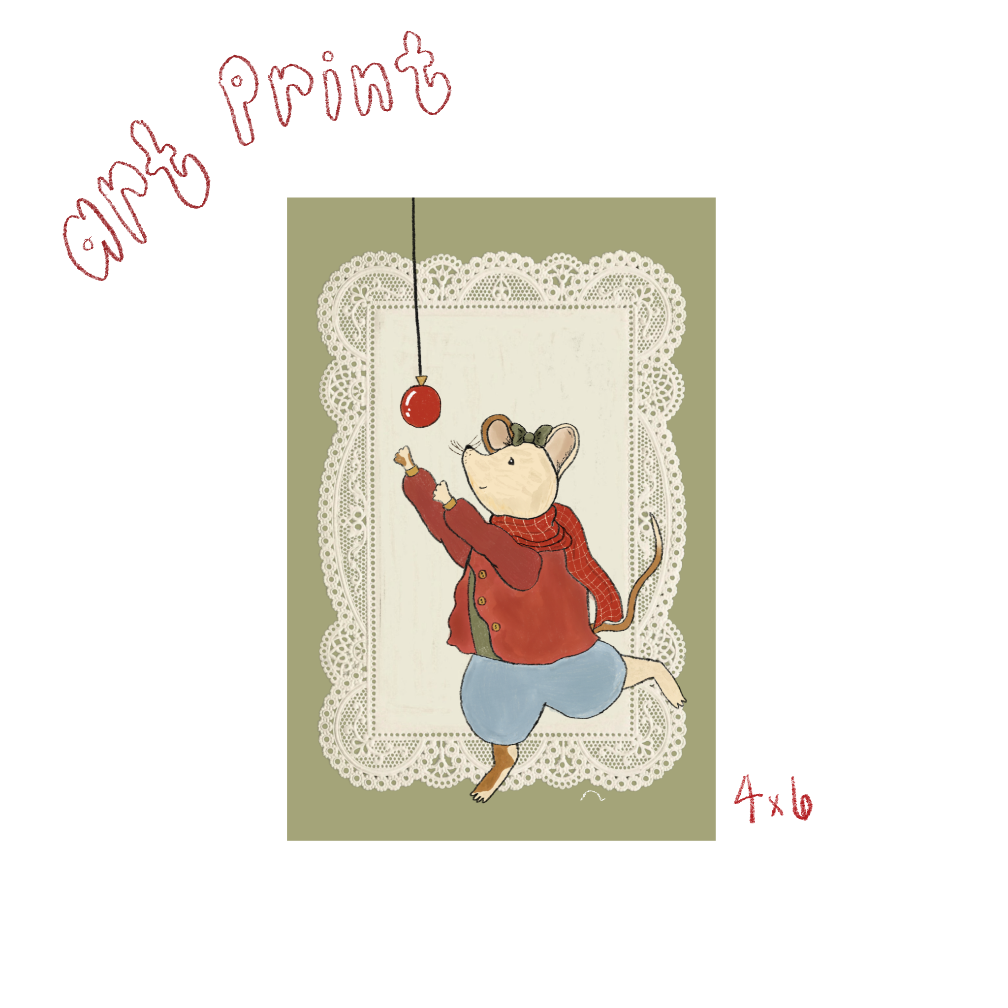 ‘Mini Christmas Mouse’ Art Print-zoom-1